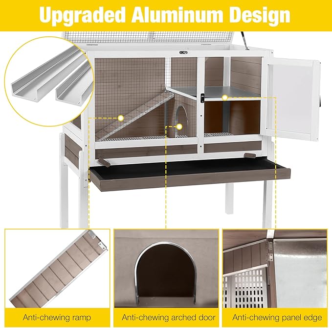Aivituvin Wooden Guinea Pig Cages Indoor with Removable Stand, Anti Chewing Rabbit Hutch with Ramp and Wire Mesh, 2 Story Small Animals House Habitat with Pull Out Tray (Brown)