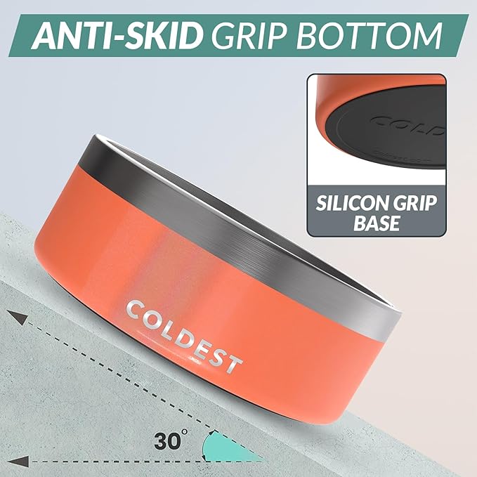 Coldest Dog Bowl - Anti Rust Metal, Non Slip, 3 Layers Insulated Stainless Steel Dog Bowls - Spill Proof & Heavy Duty - Water Bowl for Dogs, Cats & Pets, Dish Washer Safe (64 oz,Candy Red Glitter)