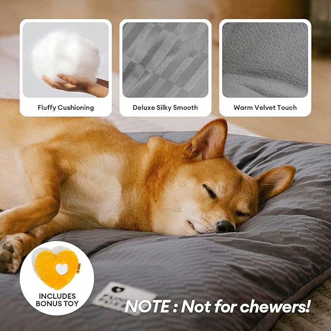 FUNNY FUZZY Washable XL Dog Crate Bed for Extral Large Dogs,Reversible Plush Flat Dog Bed Mat, Pillows,Soft Comfy Kennel Pad,Pet Sleeping Mattress,Pet Cushion,42" × 28", Charcoal Grey