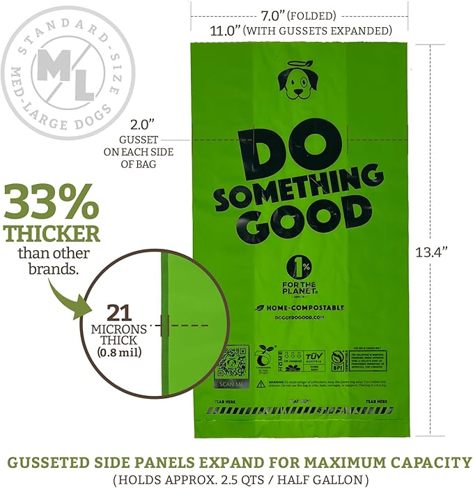 Doggy Do Good Poop Bags | Dog Waste Bags | Unscented, USDA Certified Biobased, Thick & Leak Proof, Easy Open | Standard Size | 60 Count