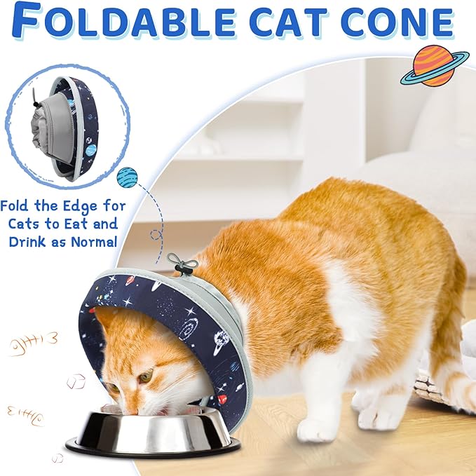 Cat Cone Collar Soft to Stop Licking, Adjustable, Foldable Lightweight Kitten Cones After Surgery Recovery for Cats & Kittens, Cat Cone Alternative (Grey, M)