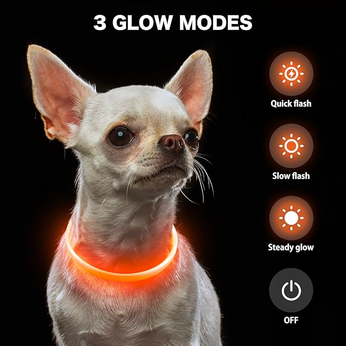 BSEEN Light Up Dog Collar - Rainproof LED Dog Collar Rechargeable - TPU Cuttable Glowing Pet Collar for Small Puppies& Cats, Safety Dog Lights for Night Walking& Camping (XS- Orange 40cm)