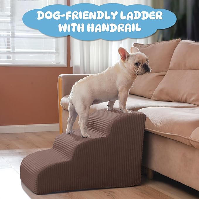 Dog Steps for Small Dogs, 3-Step Pet Ramp Stairs for High Beds and Sofa, Non-Slip Pet Stairs for Small Dogs and Cats, Removable and Easy to Clean Cover, Coffee
