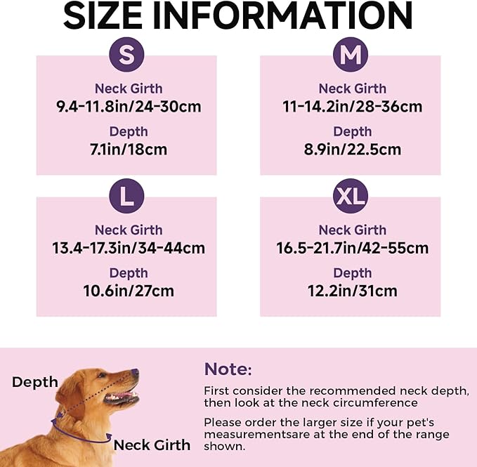 Dog Cone Collar L, Soft Cones for Large Medium Small Dogs,Adjustable Dog Cone Alternative to Stop Licking, Comfy Elizabethan Collar for After Surgery Wound Healing & Hot Spots Purple