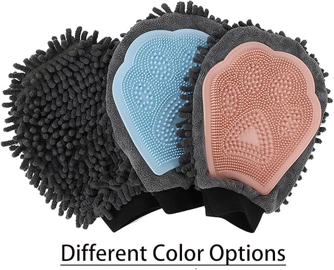 Dual Sided Pet Grooming Glove with Rubber Paw - 2-in-1 Grooming Glove | Fun Dogs & Cats Grooming Tool for Brushing, Massaging, and Scrubbing | Chenille Fabric Side Acts as Pet Bathing(Green)