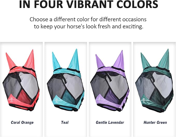 Harrison Howard Pro Luminous Horse Half Face Fly Mask Large Eye Space with Ears UV Protection for Horse Coral Orange M