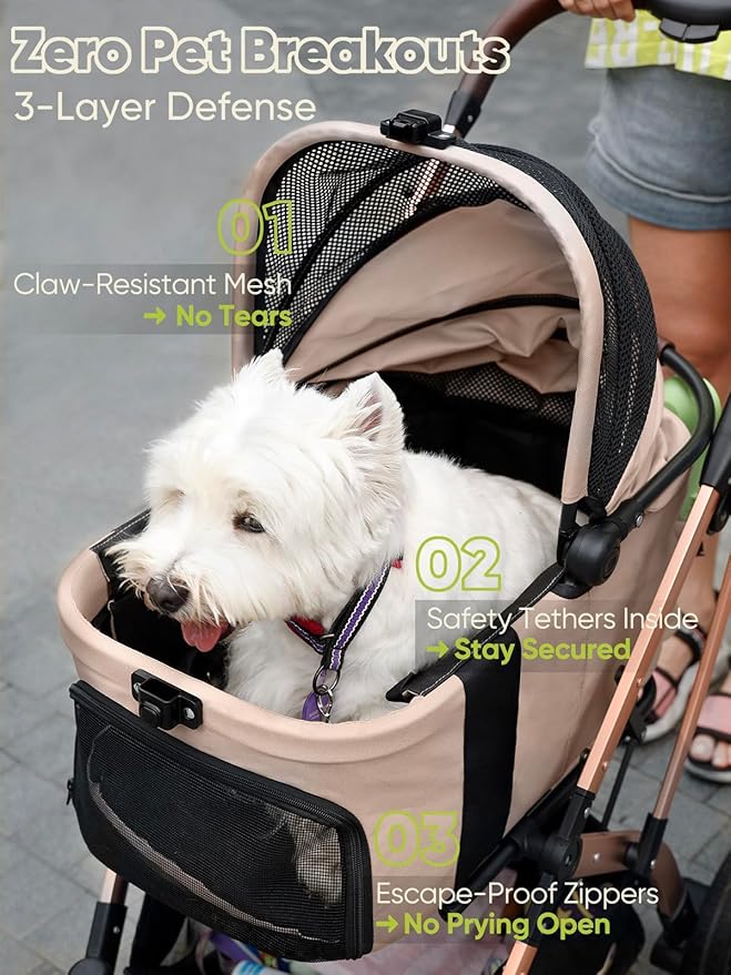 Dog Stroller, Cat Strollers, 5-in-1 Pet Stroller with Detachable Waterproof Carrier for Small/Medium Dogs Cats up to 55lbs, All-in-One Fold Without Detaching Carrier for Dogs Cats 10 lbs to 55 lbs