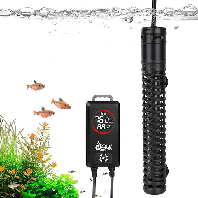 AQQA Aquarium Heater,Submersible Fish Tank Heater 59-93°F/15-34°C External Controller,Rapid Heating,Ultra-high Temperature Protection,Automatic Power-Off When Leaving Water (300W for 53-80 Gallon)