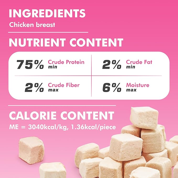 Freeze Dried Cats & Dogs Raw Treats, All Natural Single Ingredient Chicken Breast, High Protein Healthy Pet Training Treats or Food Topper, 6 oz