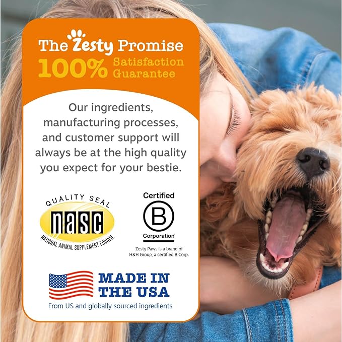 Zesty Paws Dog Multivitamin, Chewable Dog Vitamins and Supplements for Hip & Joints, Skin & Coat, Omega 3 Fish Oil for Dogs- Senior & Puppy Multivitamin- Chicken- 90ct