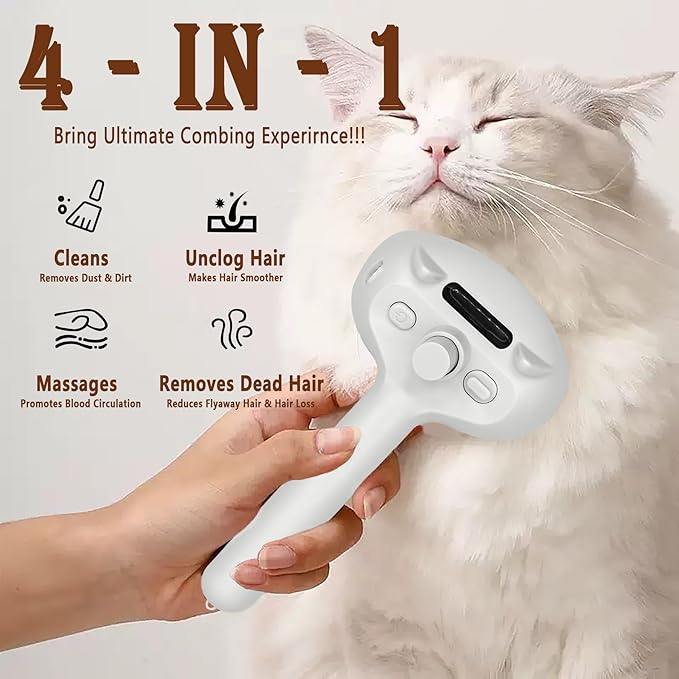 4 in 1 Cat Steam Brush, Self Cleaning Steamy Pet Brush, Anti Static Pet Spray Hair Removal Comb for Removes Loose Hair and Reduces Shedding