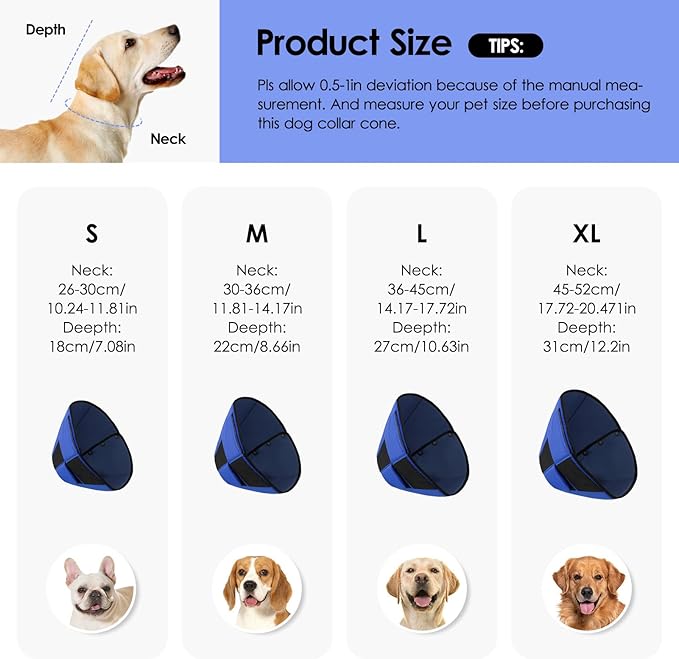 Dog Recovery Collar Cone for Medium Dogs, Adjustable Dog Cone Alternative After Surgery for Dogs to Stop Licking, Breathable Soft Cone for Medium Large Dogs, Blue M