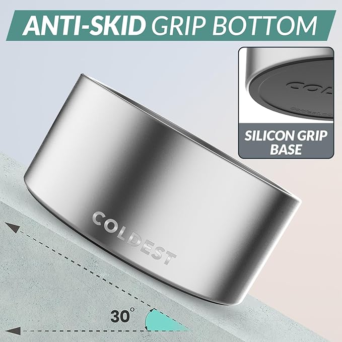 Coldest Dog Bowl - Anti Rust Metal, Non Slip, 3 Layers Insulated Stainless Steel Dog Bowls - Spill Proof & Heavy Duty - Water Bowl for Dogs, Cats, Dish Washer Safe (200 oz, Polished Stainless Steel)