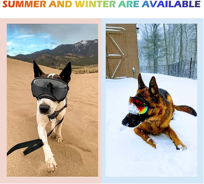 Medium Dog Sunglasses with Adjustable Strap UV Protection, Winproof Dog Puppy Sunglasses, Suitable for Medium Dog Pet Glasses, Dogs Eyes Protection,Soft Dog Goggles