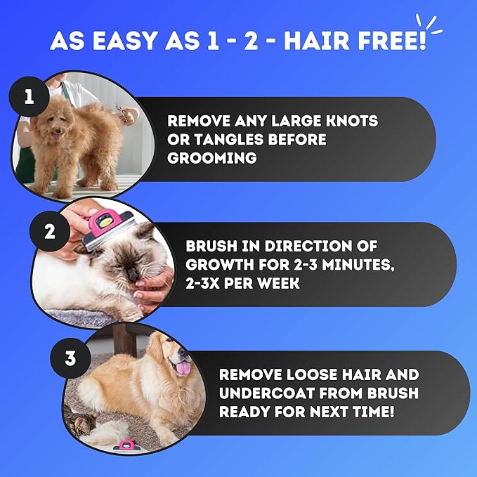 DakPets Stainless Steel Pet Deshedding Tool - Grooming Brush for Cats and Dogs, Removes Trapped Hair, Reduces Shedding by Up to 95%, All Hair Types, Includes Protective Blade Cover, Pink, 4 inches