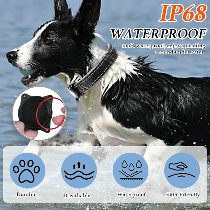 Upgraded AirTag Dog Collar, IP68 Waterproof Dog Collar with Apple Air Tag Holder, Reflective Adjustable Heavy Duty Dog Collars with Soft Padded for Small, Medium and Large Dogs,Black, L