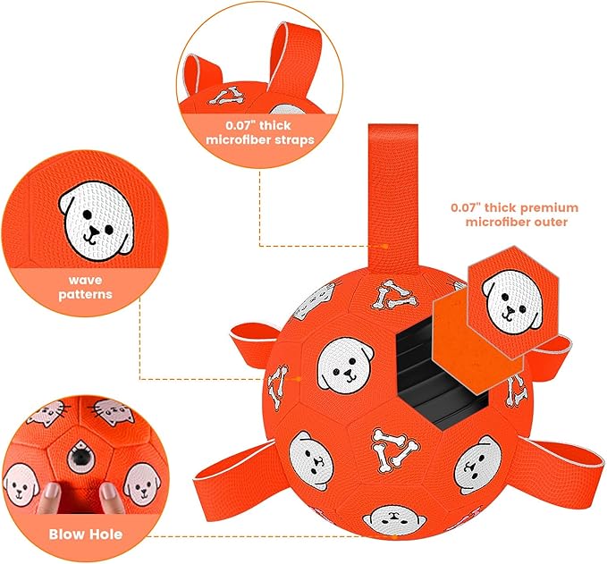 Dog Toys Soccer Ball with Straps, Durable Dog Balls, Interactive Dog Toys for Tug of War, Floating Water Puppy Toys for Indoor/Outdoor – Fun Dog Birthday Gift for Small Medium Dogs, 6 Inch
