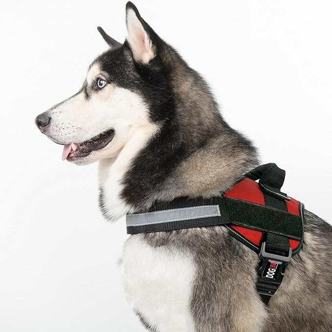 Dogline Dog Harness, Reflective No-Pull Adjustable Vest with Handle, Breathable No-Choke Harness for Small, Medium or Large Dogs Room for Patches Girth 22"-28" in Red