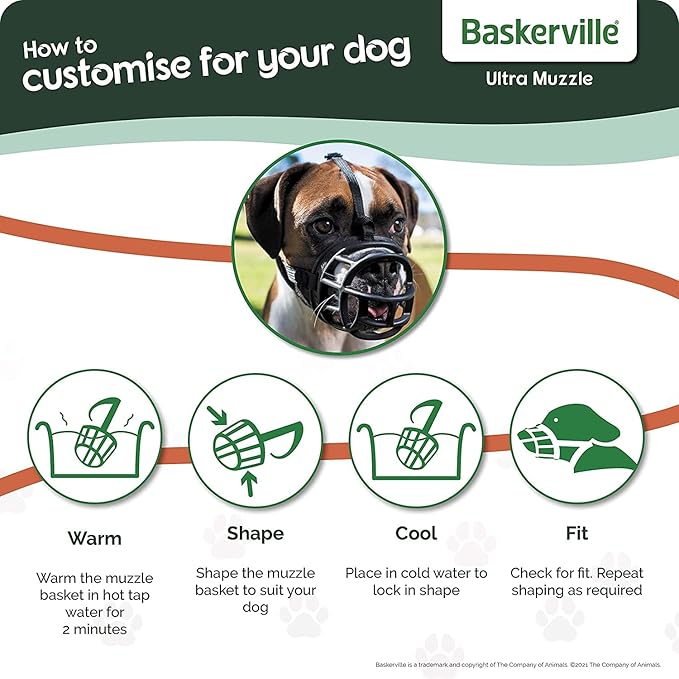 BASKERVILLE ULTRA MUZZLE - Patented Humane Design, Breathable, Dog can Pant and Drink, Adjustable, Padded, Dog Training Muzzle for Large Dogs, Prevents Biting, Wildlife Scavenging (Size 5, Black)