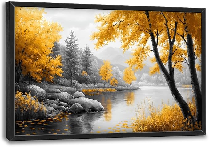 Framed Large Tree Wall Art for Living Room, Oversized Zen Trees Wall Decor, Black and Golden Forest Canvas Pictures Home Decoration for Living Room Bedroom Office 36"x24"