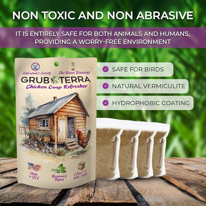 GrubTerra Coop Refresher Odor Freshener for Chicken Pen, Suitable for Chicken Waterer and Chicken Feeder, Smell Control Solution for Clean and Fresh Chicken Living Environment