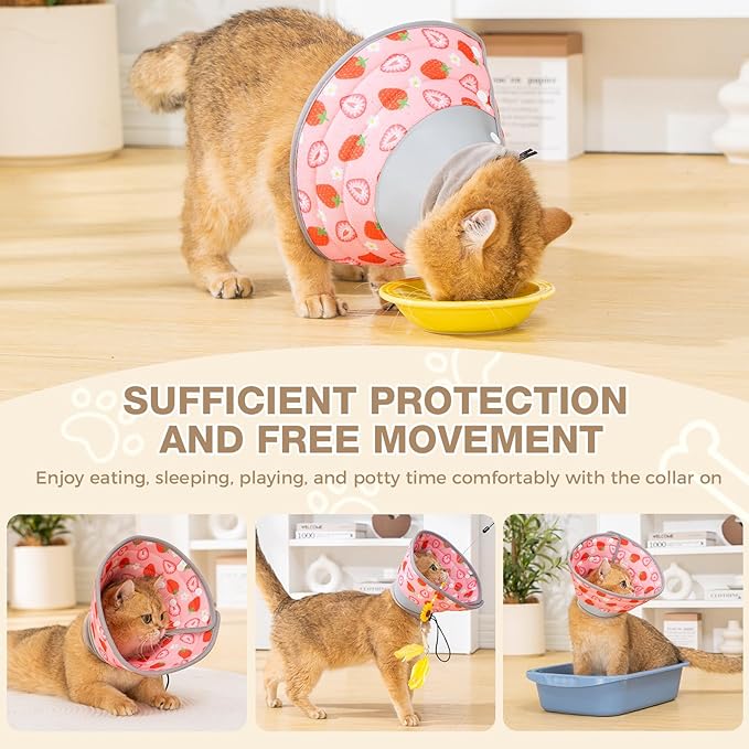 Avont Cat Cone Collar Soft to Stop Licking, Adjustable Foldable Lightweight Kitten Recovery Collar After Surgery for Small Dogs, Elizabeth Cone of Shame Alternative -Strawberry(M)