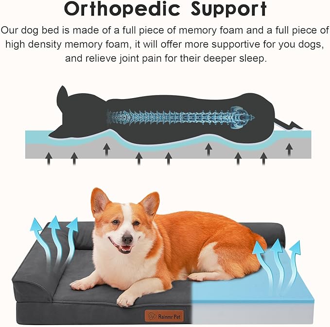 Chew Proof Dog Bed, 3" Memory Foam Dog Bed for Medium and Large Dogs, Removable and Washable Microsuede Cover, Waterproof Liner, Nonskid Bottom, 36x27 Inches L Dark Grey