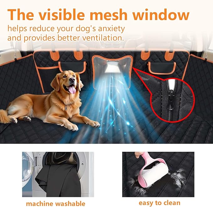 Back Seat Extender for Dogs,Dog Car Seat Cover for Back Seat with Hard Bottom Holds 500 lbs,Car Seat Protector,Waterproof Extender for Dogs,Dog Hammock,600D Nonslip,Pet Bed for Cars,SUVs, Small Trucks