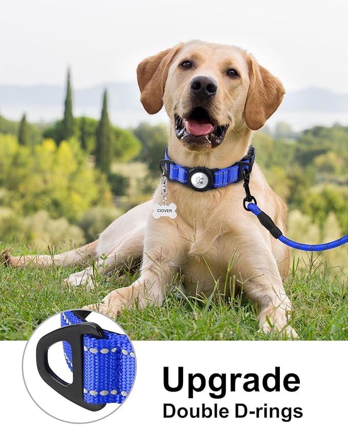 TagME Airtag Dog Collar,Waterproof Reflective Pet Collar with Airtag Holder,Soft Padded and Double D-Rings for Extra Large Dogs,Navy Blue