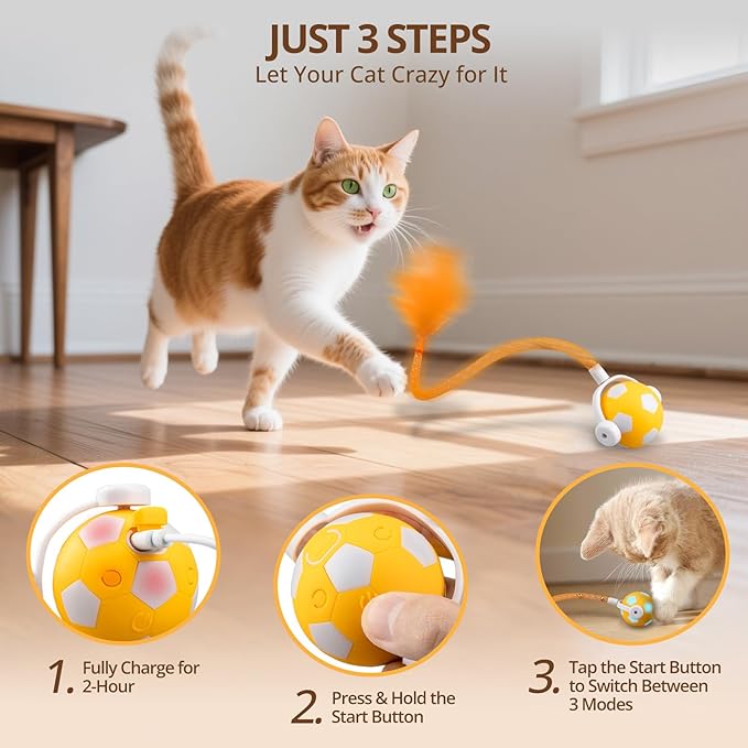 Cat Toy Ball,Interactive Cat Toy Ball with 3 Modes for Indoor Cat,The 2025 Generation Self Moving Cats Toy,Rolling Cats Toy with Feather & Bells for Bored Cats & Small dogs,Touch to Activate (Orange)