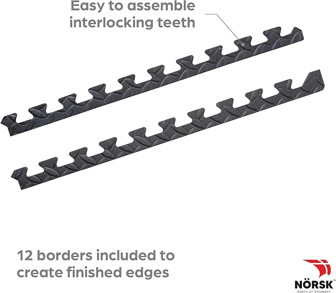 Norsk Foam Floor Gym Mats with Interlocking Tiles, .47" Thick, 24"x24", 24-Pack, 96 Square Feet, Diamond Plate Design, Grey