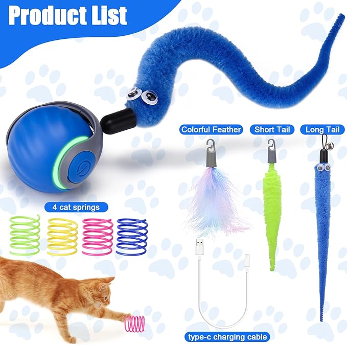 AIERSA 2Pcs Interactive Automatic Cat Toys for Bored Indoor Adult Cats,Self Play Speed Tail Toy with 3 Tails and 4 Springs