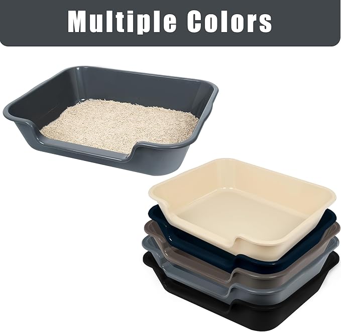 2 Pack of Extra Large Cat Litter Box (ABS Material), Low Entry Senior Litter Pen for Geriatric Kitty Big Cats, Jumbo Pet Safe Litter Boxes Tray for Indoor Pets Potty (Gray, 24" L x 20" W)