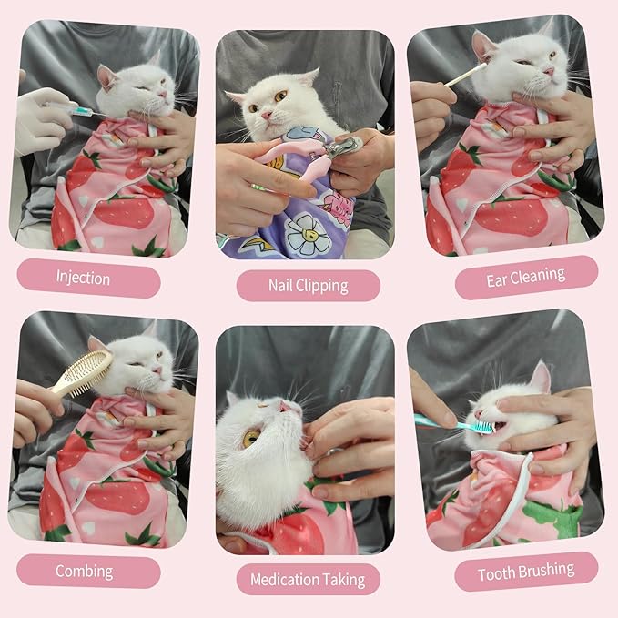 27.6" Cat Grooming Wrap,Self-Adherent Cat Wrap for Cutting Nails,Anti-Escape Cat Swaddle Wrap,Multifunctional Anti-Scratch Cat Restraint Wrap for Medicine,Nail Clipping,Ear Cleaning(Within 15lbs)