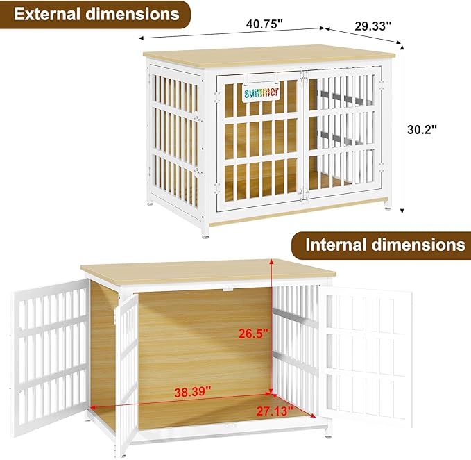 EasyCom Heavy Duty Dog Kennel Indoor with Name Tag, 41" Dog Crate Furniture for Medium Dogs, Double-Doors Sturdy Metal Dog Cage for Anxiety Dog, Decorate House as TV Stand, End Table, Bedside Table