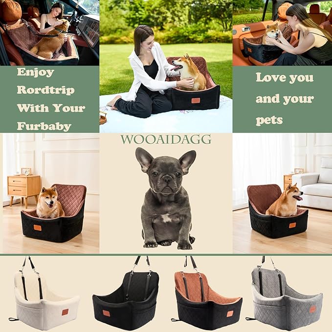 Dog Car Seat for Medium Sized Dog,Pet Travel Car Bed with Seat Belt Channle,Fully Detachable and Washable Car Dog Seat with Adjustable Straps,3 Straps Easy to Install (Black/Brown)