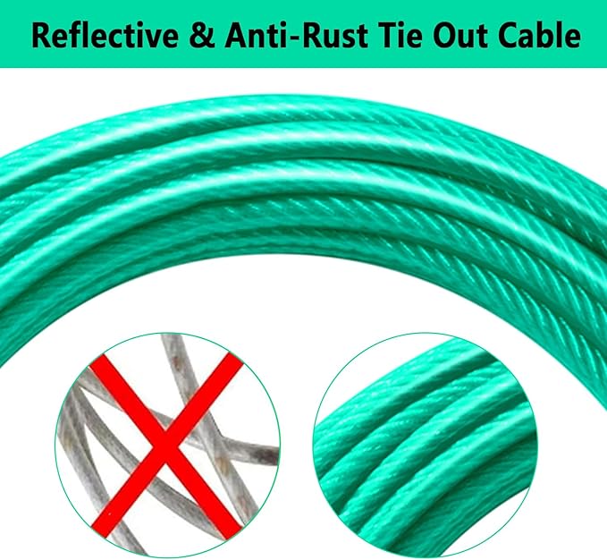 Dog Tie Out Cable 10FT-500Lbs,Heavy Duty Dog Leads&Tether for Yard with Swivel Hook,Small Large Dogs Leash Line for Outside,Rust Chew Proof Dogs Run Cable for Outdoor Camping (Green Cyan, 10FT)