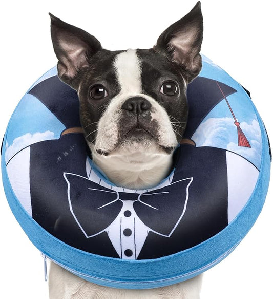 CuteBone Inflatable Dog Cone with Removable Soft Fleece Covers for Small/Medium/Large Dogs and Cats Neck Donut Collar After Surgery GWB13L