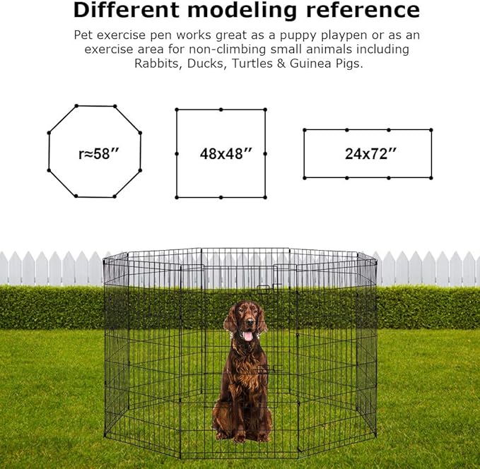 8-Panel Tall Dog Playpen Crate Fence Pet Kennel Play Pen Exercise Cage, 42-Inch, Black
