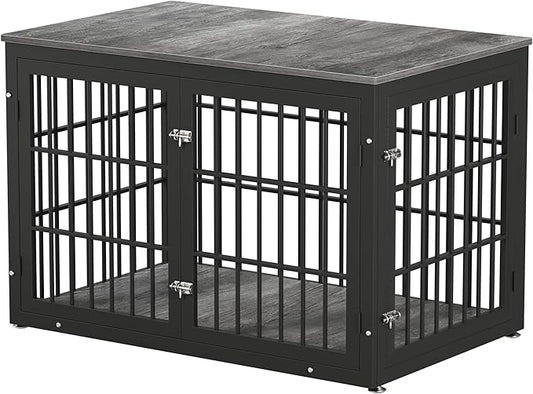 48 Inch Heavy Duty Dog Crate Furniture for Large Dogs, Decorative Pet House End Table, Extra Large Wooden Cage Kennel Furniture Indoor, Black and Gray