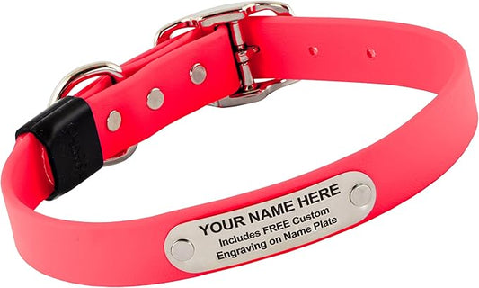 Biothane Custom Dog Collar – Waterproof, Stink-Proof Personalized Collar with Name & Phone Number – Durable, Many Sizes and Colors – Assembled in USA – Assembled in USA (Hot Pink)