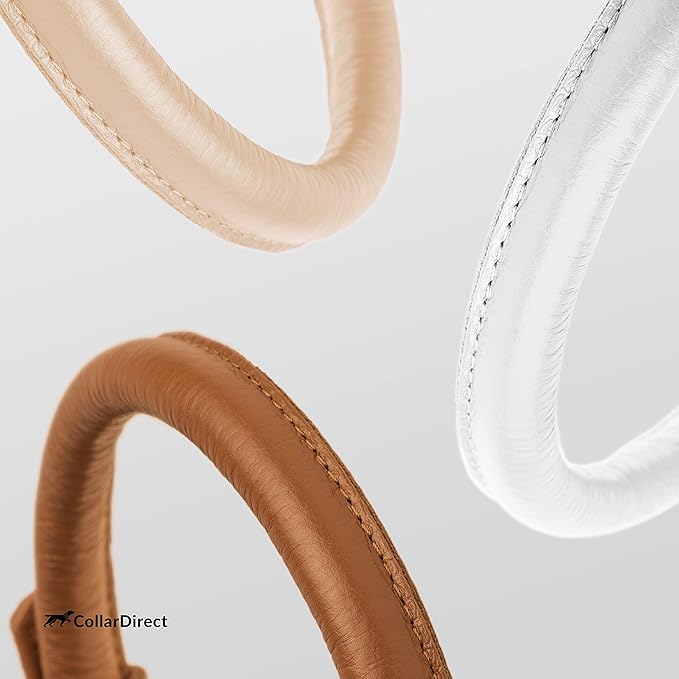 CollarDirect Rolled Leather Dog Collar, Soft Padded Round Puppy Collar, Handmade Genuine Leather Collar Dog Small Large Cat Collars 13 Colors (6 Inch, White Textured)