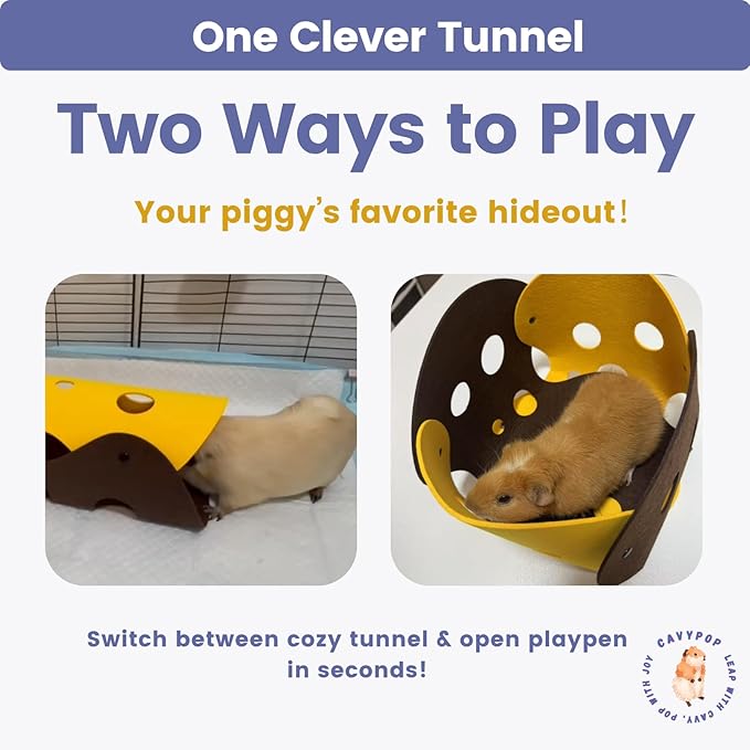 Guinea Pig Tunnel Foldable Fleece Hideout Tube with Cheese-Hole Design Soft Cozy Hideaway for Guinea Pig Cage Corner Indoor Play and Napping-Blue