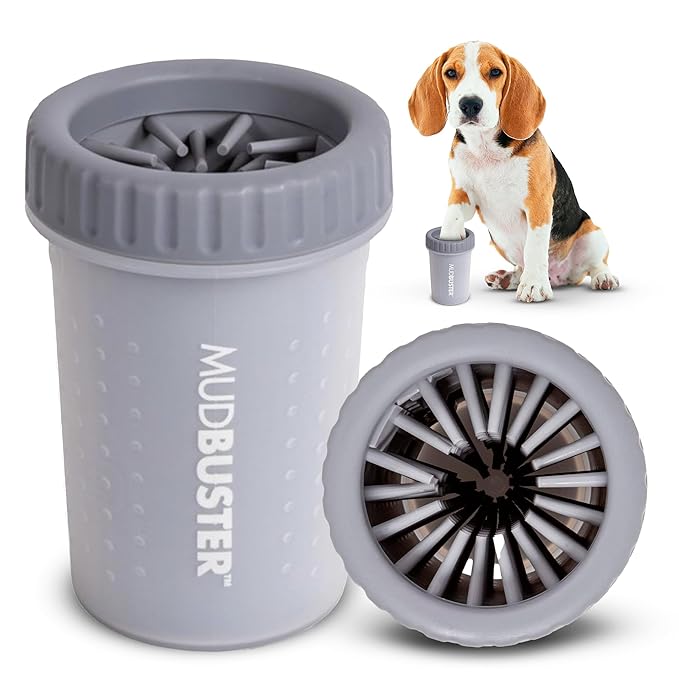 Dexas Medium MudBuster Portable Dog Paw Washer, Light Gray - Premium Quality Pet Supplies and Dog Accessories - Cleansing, Self Cleaning, Silicone - 6x6x6 Inches, 0.308 kg, 1 Count
