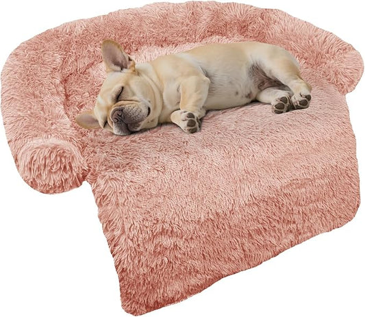 GGIB Calming Dog Bed Fluffy Plush Dog Mat for Furniture Protector with Removable Washable Cover for Large Medium Small Dogs and Cats (Small(35x31x5),Pink)