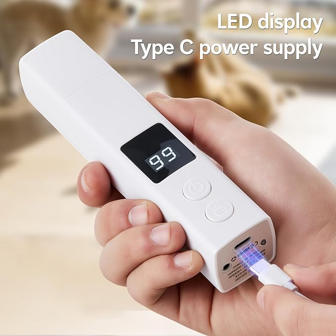 Dog Nail Grinder with 4-Speeds,Pet Claw Trimmers with 2 Modes Lighting UV, Nail Clippers for Small Medium and Large Dogs and Cats, Animal Nail Care,Grooming (White)