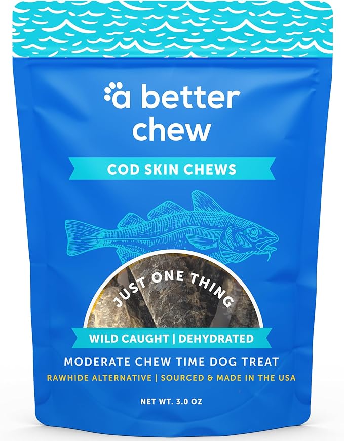 A Better CHEW – Wild Caught Cod Skin Dog Treats | Sourced and Made in The USA, Single Ingredient, Dehydrated | Natural, Healthy Alternative to Rawhides + Bully Sticks, Long Lasting Chew