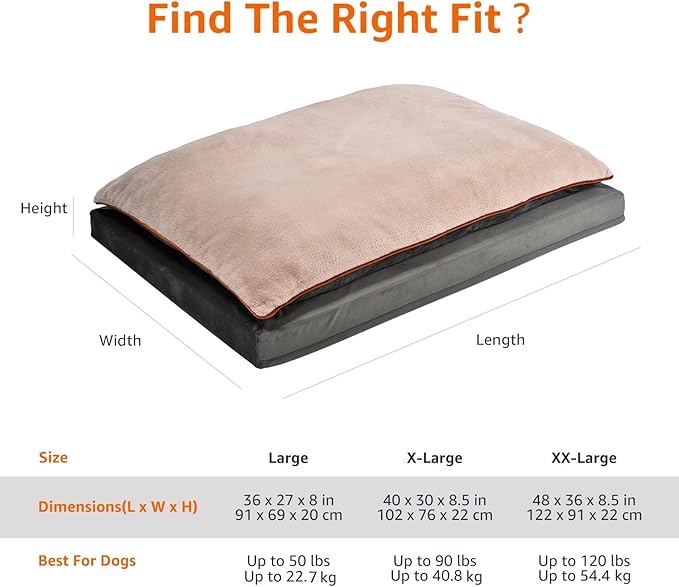 Amazon Basics Dog Bed with Cooling Gel Memory Foam, Pressure-Relief Support for Dogs up to 50lbs, Non-Slip Bottom, Machine Washable Cover, Large Sized (36" x 27"), Grey