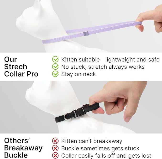 Safety Cat Collar Pro - U.S. IDA Gold Awarding Design, Elastic Quick Release Cat Collar with Buckle Non Breakaway - Lightweight for Kitten All Small Large Cats (Midnight Black, M 7.9-15.7")