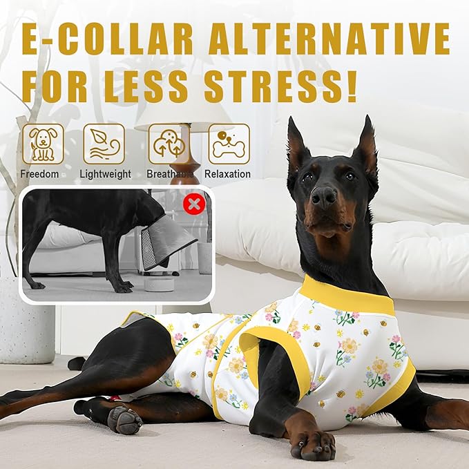 Recovery Suit for Dogs After Surgery, Professional Dog Surgical Suit for Female Spay, Male Neuter, E-Collar & Cone Alternative Dog Onesie for Abdominal Wounds Skin Disease, Yellow, S